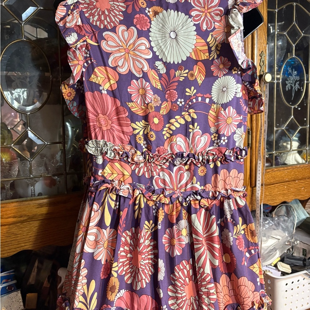 Boho Floral Tiered Midi Dress - Purple Floral - Picture 11 of 12